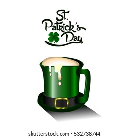 Isolated beer mug with foam, Patrick's day vector illustration