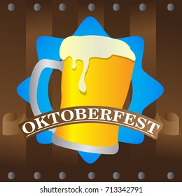 Isolated beer mug on a wooden background, Oktoberfest vector illustration