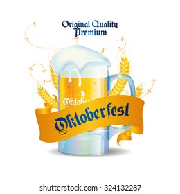 Isolated beer mug with text and wheat on a white background