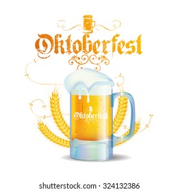 Isolated beer mug with text and wheat on a white background