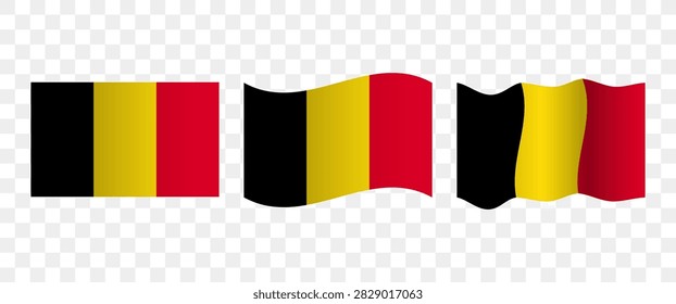 Isolated Belgium flag set featuring flat and waving 3D styles. Perfect for commercial travel agency banners international news graphics language learning apps and Belgian cultural presentations.