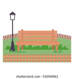 Isolated bench and lamp of park design