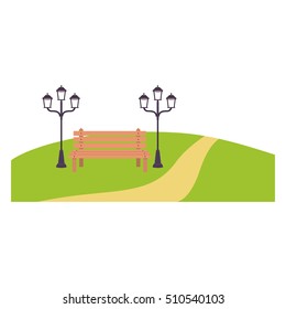 Isolated bench and lamp of park design