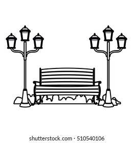 Isolated bench and lamp of park design