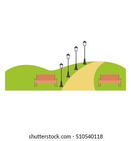 Isolated bench and lamp of park design