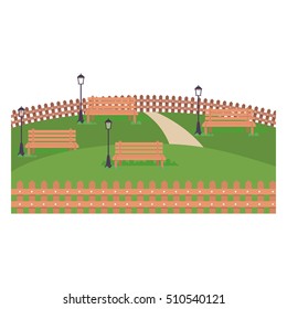 Isolated bench and lamp of park design