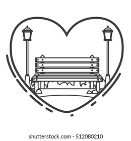 Isolated bench and lamps of park design