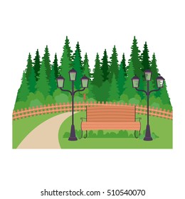 Isolated bench trees and lamp of park design