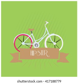 Isolated bicycle on a colored background with a ribbon with text