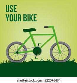 an isolated bicycle on a green background with text