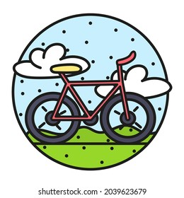 Isolated bicycle on a landscape. Camping sticker Vector