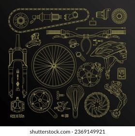 Isolated bicycle's parts. Vector linear elements