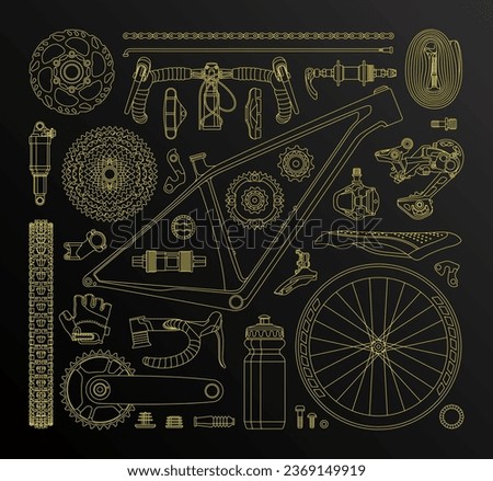 Isolated bicycle's parts. Vector linear elements
