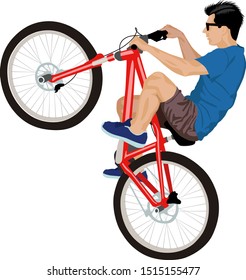 isolated bicyclist doing bike trick