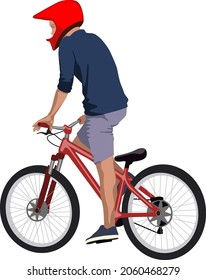 isolated bicyclist on bike - vector illustration