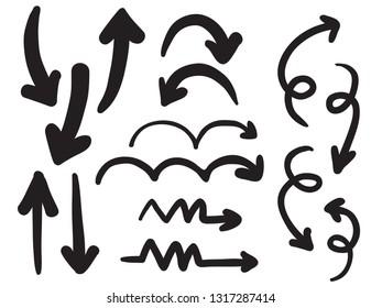 isolated big bold black ink brush childish hand drawn arrows set element for background, note, texture etc. vector design