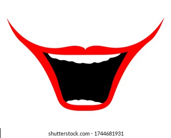 Isolated big happy smile. Clown smile - Vector. Big, smiling clown mouth on a white background. Design element for the holiday laughter day.