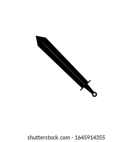 Ein isoliertes großes Schwertsymbol auf weißem Hintergrund. Fantasy-Krieger Silhouette Design-Waffen. Vektorillustration des Logos. Handgezeichnete Gepäckstücke und Messer. EPS-Dateiprojekt 10