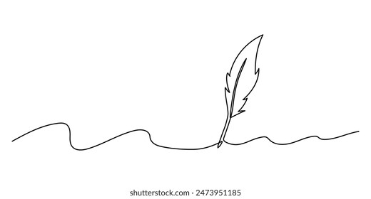 Isolated bird feather with one line. The loop vector element can be used to sign documents. Business concept