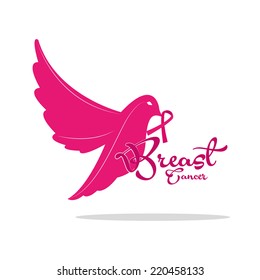 an isolated bird with a pink symbol and text against breast cancer