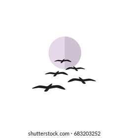 Isolated Birds Flat Icon. Gull Vector Element Can Be Used For Gull, Bird, Moon Design Concept.
