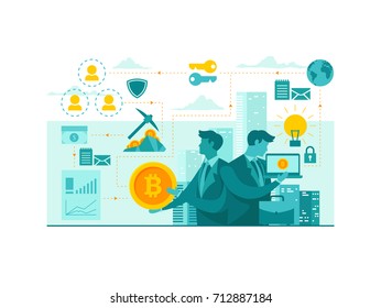 Isolated Bitcoin Technology Start Up Business Concept Illustration