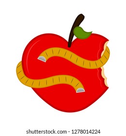 Isolated bitten apple with a measuring tape, Vector illustration design