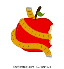 Isolated bitten apple with a measuring tape, Vector illustration design