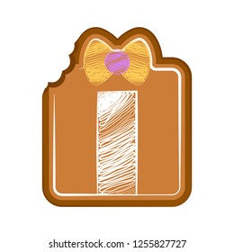 Isolated bitten gift box gingerbread. Vector illustration design