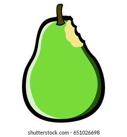 Isolated bitten pear on a white background, Vector illustration