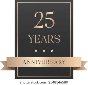 Isolated black anniversary label with stars and ribbon
