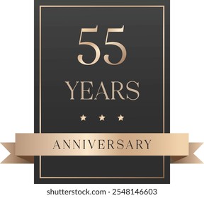 Isolated black anniversary label with stars and ribbon
