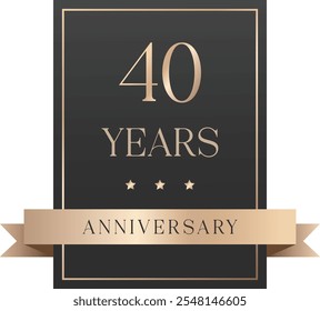 Isolated black anniversary label with stars and ribbon