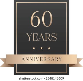 Isolated black anniversary label with stars and ribbon