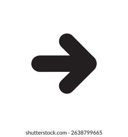 An isolated black arrow pointing towards the right is centered against a clean white background. This graphic element embodies simplicity and direction, vector icon.