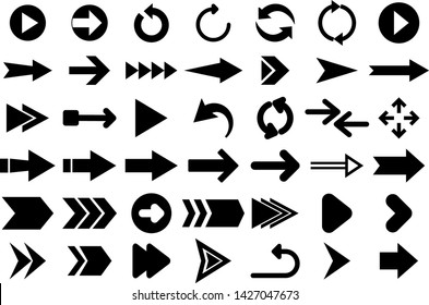 Iconos vectoriales de flecha negra aislados. Colección de iconos flechas para web, aplicación móvil. Juego de iconos de descarga vectorial de flecha. Colección plana de curva vectorial en flechas. Ilustración del botón digital de la aplicación 