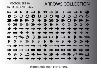 Isolated black arrow vector icons set. Arrows icon collection for web, mobile app. Arrow vector download icon set. Arrows vector curve flat collection. Application digital button illustration 