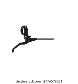 Isolated black bicycle brake lever with extended cable on white background