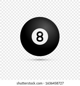 Isolated black billiard eight ball  in modern flat style. Pool or snooker ball with number 8 on transparent background. Vector Illustration