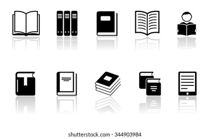 isolated black book icons set on white background