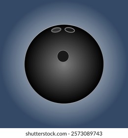 An isolated black bowling ball vector, illustration, design, against a dark blue radial gradient background. A stylish, clear, modern, and minimalist vector.