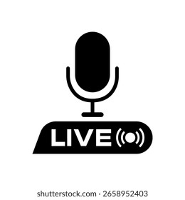 Isolierte schwarze Broadcasting Logo-Design, Show, Podcast und Audio Flat Design, Media grafische Elemente für die geschäftliche Nutzung.
