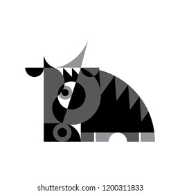 Isolated black bull on white background