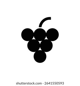 An isolated black bunch of grapes on a transparent backdrop. The minimal design features a fruit vine graphic.