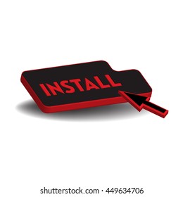 Isolated black button with the word install written in red