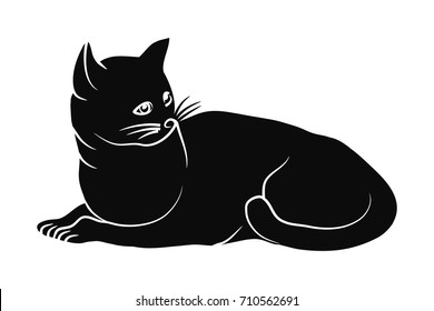 Isolated black cat on a white background, vector illustration.