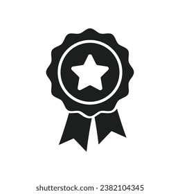 Isolated black champion ribbon badge, reward medal with star, prize award