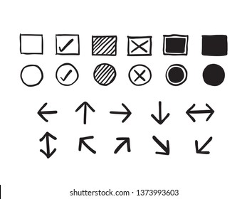 Isolated Black Childish Hand Drawn Bullet Symbols Element For Journal, Icon, Logo, Writing, Note, Drawing, Etc. Vector Design.