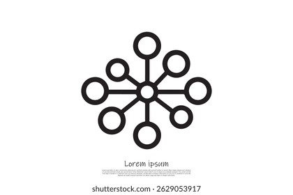 Isolated black circle connected network icon over transparent background. This shows linked nodes representing complex systems in a clear, detailed line art.