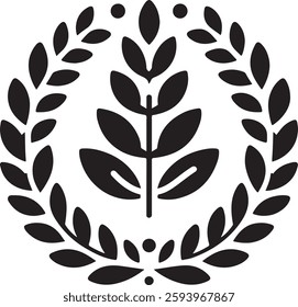 Isolated black circular laurel foliate icon Vector, black circular laurel foliate Silhouette,black circular laurel foliate icon set